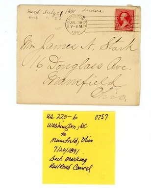 US Scott # 220 - Washington, DC to Mansfield, Ohio - 7/20/1891         (6-C257) - Image 1 of 4