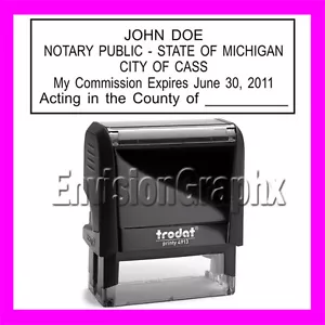 Custom Official Notary Public Michigan Self Inking Rubber Stamp T4913 black - Bild 1 von 6