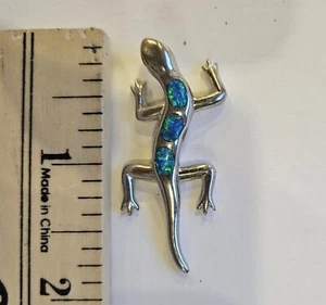 Lizard Gecko Silver Opal Inlay Pendant Sterling Silver P1 - Picture 1 of 6