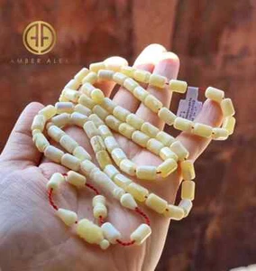 Natural Baltic Amber White Color Islamic Prayer Beads 66 Barrel Shape 6,5x10 mm  - Picture 1 of 6