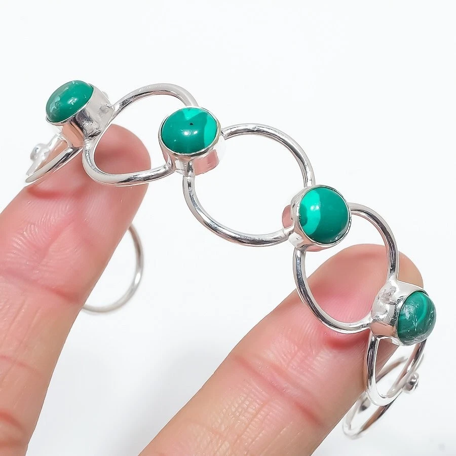 Green Malachite Gemstone Handmade 925 Sterling silver Adjustable Cuff Bracelet - Image 1 of 1