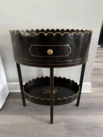 Maitland Smith Table English Regency Metal Black Hand Painted Two Tier Rare Cover