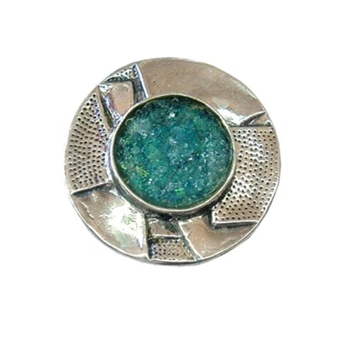 Broche redondo de vidro romano prata esterlina campos e pomares Michal Kirat Israel - Imagem 1 de 1