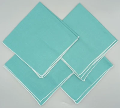 Homemade Handmade Linen Cotton Dinner Napkins 4 Solid Teal Green 17"x17" Lot - Image 1 of 4