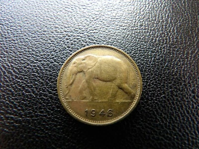 Belgian  Belgium Congo 1946 1 Frank coin African Elephant (20) - Image 1 of 4