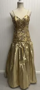 Vestido Vintage Alyce Designs Dorado Lamé Encaje Lentejuelas Talla 8 - Imagen 1 de 14