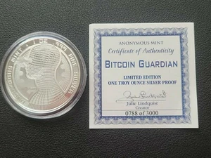 CRYPTO! BITCOIN GUARDIAN COMMEMORATIVE 1 OZ SILVER PROOF ROUND CAPSULE & COA - Picture 1 of 9