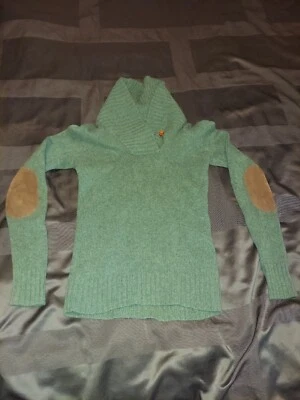Ralph Lauren Rugby Green Wool Shawl Collar Women's Sz S Sweater Elbow Patches - Image 1 of 4
