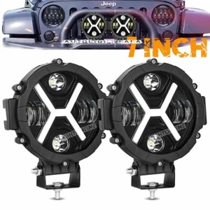 Par de vainas LED redondas de 7" barra de luz de conducción DRL lámparas de trabajo punto de inundación SUV todoterreno - Imagen 1 de 7