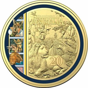 35th Anniversary of Animalia 2021 20c Gold Plated Coloured Coin in Deluxe Book - Picture 1 of 3
