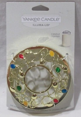 Yankee Candle Illuma-Lid Свеча Баночка Топпер J/T Эмалированные ПРАЗДНИЧНЫЕ ОГНИ на золоте - Изображение 1 из 4