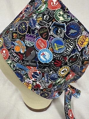 Men/Women Surgical Scrub Cap Lined Multi Teams Basketball  100% Cotton - Image 1 of 4