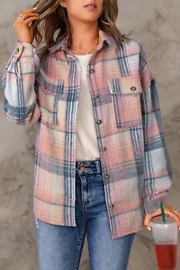 Pink Black/Pink Plaid Flap Pockets SJacket - Picture 1 of 10