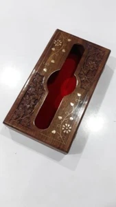 Indian Carve latón con incrustaciones de palisandro madera Tissue Box Vintage, estilo antiguo - Imagen 1 de 1