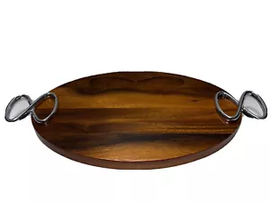 Nambe Wood Silver Infinity Oval Cheese Board Tray - Picture 1 of 8