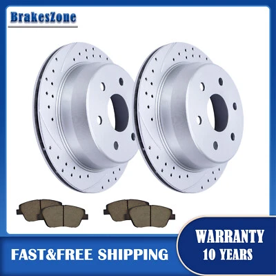 325mm REAR Brake Rotors Pads for GMC Sierra 1500 1999-06 Slotted Drilled Brakes - Image 1 of 4
