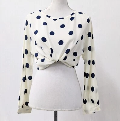Synonyme de Georges Rech Paris 80s Women Cream Blue PolkaDot Blouse Size 8 10 12 - Photo 1/4