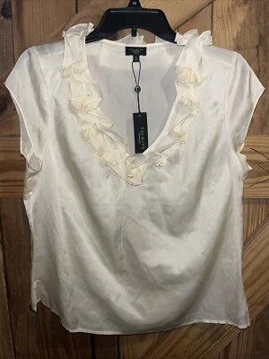 NWT Talbots Silk Cotton Floral Neckline Cap Sleeve Cream Blouse size 12P - Image 1 of 4