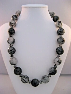 Collana Donna Quarzo Tormalinato Naturale , Lunga cm.52 , Chiusura in Argento925 - Immagine 1 di 4