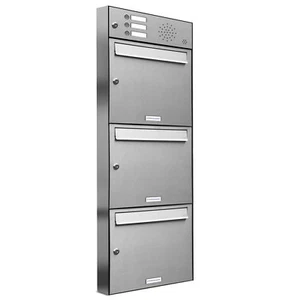 3er Premium Edelstahl Briefkasten Außen mit Klingel Wand Postkasten 1x3 S - Afbeelding 1 van 4