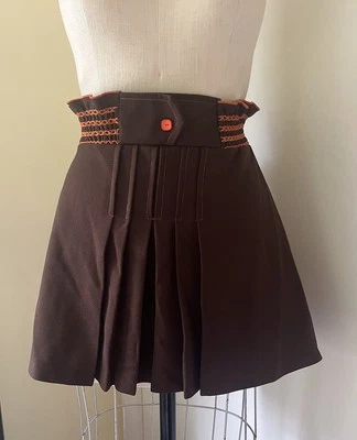 Micro minifalda vintage años 70 marrón naranja bordada cosida a mano? Brady Bunch Foto 1 de 4