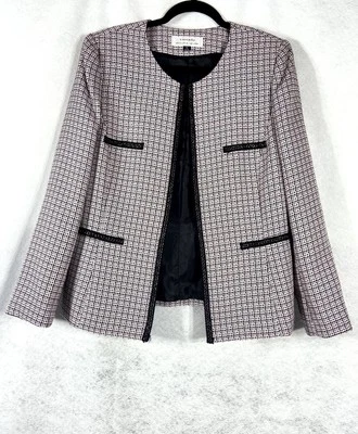 Chaqueta Tahari Asl Para Mujer 12 Rosa Negra Blazer Abierto Mangas Largas Tweed Nueva Sin Etiquetas Foto 1 de 4