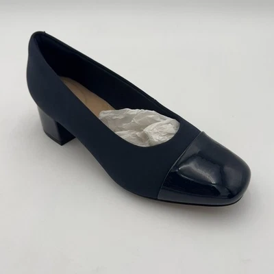Vestido de salón Clarks Marilyn Sara para mujer, combinado textil/patente azul marino, talla 7,5 Foto 1 de 4