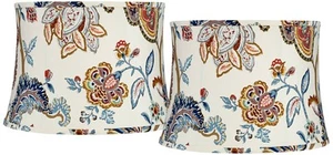 Springcrest White Paisley Set of 2 Drum Lamp Shades 14x16x11.5 (Spider) - Picture 1 of 7