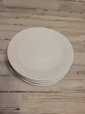 Pottery Barn Fair Isle Embossed Salad Plates (4) White Christmas  - Image 1 of 4