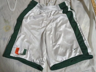 Vintage 90s Miami University Hurricanes Basketball Shorts Men L White Green S15 - Image 1 of 4