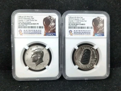 2019 S ReverseProof Apollo 11 50th Ann. 2-Coin Set FDOI PCGS PR 70 DCAM Enhanced - Image 1 of 4