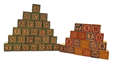 Vintage Uncle Goose Wooden Alphabet Blocks 44 pc Set ABC 123 Animals USA - Image 1 of 4