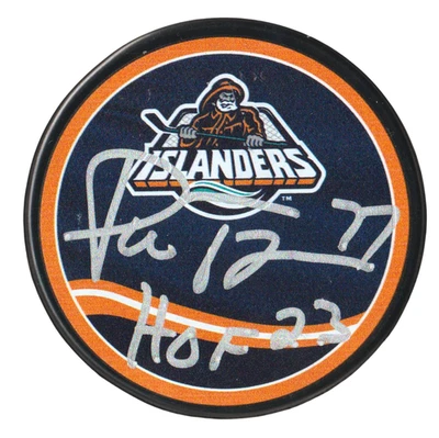 Disco retro reverso firmado por Pierre Turgeon Islanders con patio 23 Beckett con certificado de autenticidad BAS Foto 1 de 2