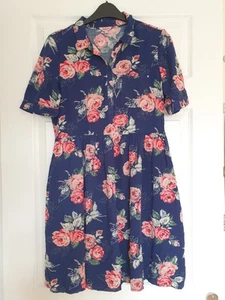 Cath Kidston Dress, Floral Navy & Pink Roses, Size UK 10, Garden Party, Pockets - Picture 1 of 17