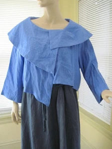 New Ralston Cropped Lidia 100% Linen Blouse Jacket Lagenlook Art to wear Sz L - Picture 1 of 4