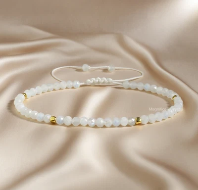 Pulsera Piedra Lunar Blanca Pequeñas Cuentas 3MM Facetada Boho Apilable Joyería Regalos Foto 1 de 4