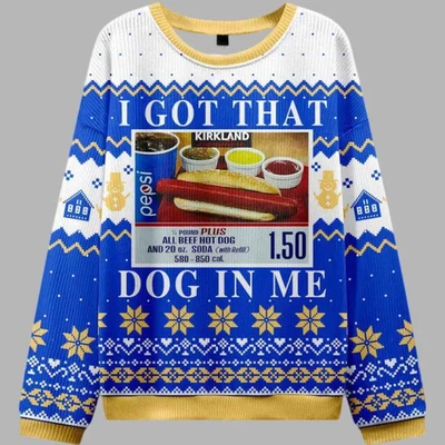 I Got That Hot Dog In Me Уродливый Рождественский Свитер, Смешной Уродливый Праздничный Джемпер, Уютный - Изображение 1 из 4