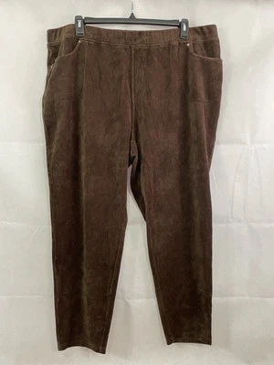 Quacker Factory Corduroy Pull On Leggings Pants Women Size 2X Brown Pockets H2 - Image 1 of 4