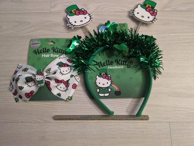 2 Новые Clairs Sanrio Hello Kitty St.Patricks Kawaii обруч для волос + бант комплект - Изображение 1 из 4