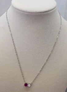 Womens 925 SS 16" W/2" Extender Chain Ruby & CZ 2MM RUBY 1MM CZ - Picture 1 of 5