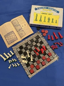Vintage KINGSWAY STAUNTON Tournament Style Chess Set Junior Complete + Checkers - Picture 1 of 23