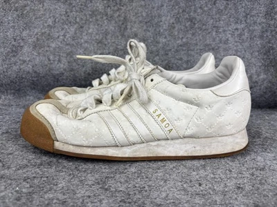 Adidas Samoa Shoes Womens 9.5 White Cream Gum Sole Trefoil Embossed Originals - Image 1 of 4