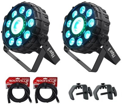2) Chauvet DJ FX Par 9 DMX Multi-Effect LED, SMD RGB+UV Par Lights+Cables+Clamps - Image 1 of 4