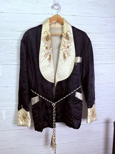 Vintage Japanese Smoker’s Coat Silk Kimono Robe Dragons Ethnic Costume Attire - Photo 1/13