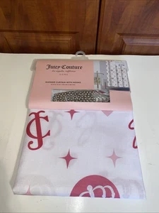 NWT JUICY COUTURE SHOWER CURTAIN WIT HOOKS 70 X 72 JC Logo Crown Hearts NEW - Picture 1 of 4