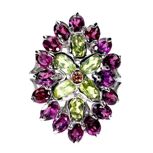 925 Sterling Silver Ring Oval Peridot Sapphire Natural Gemstone Jewelry Size 7 - Picture 1 of 13