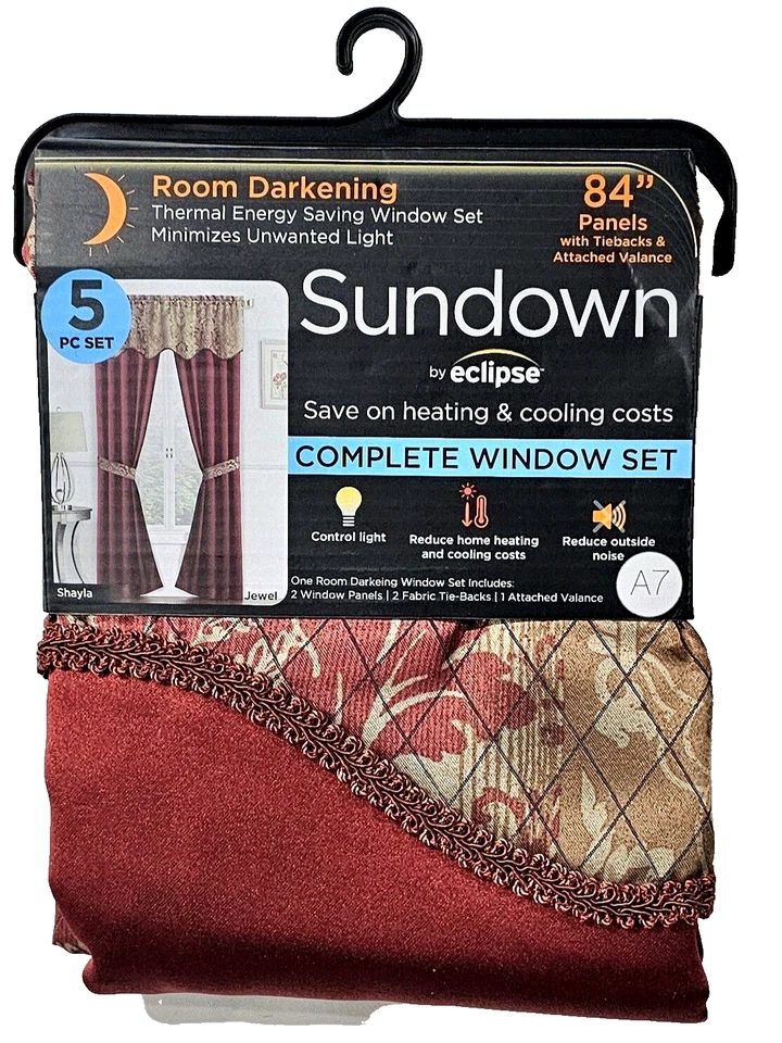 Sundown Eclipse Complete Window Set 2 Panel 52x84in 2 Tieback 1 Valance - Image 1 of 1