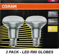 2 x LED 9W Reflector Light Globes Bulbs R80 Screw E27 Warm White 2700K 670Lm