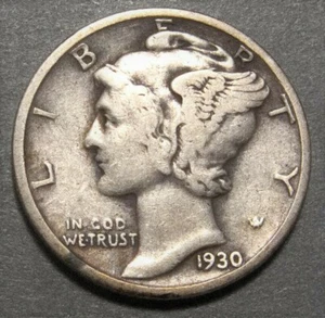 1930 P Quecksilberdime im Umlauf 90 % Silber fein F - Bild 1 von 2