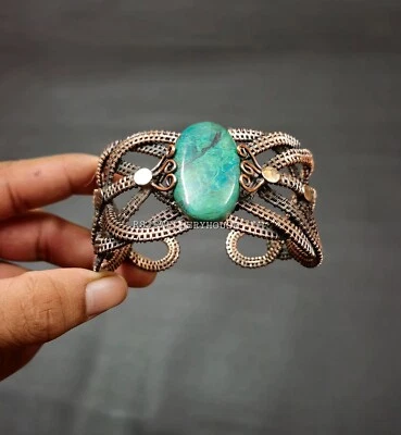 Chrysocolla проволока обернутая манжета регулируемый браслет ручной работы меди этнический подарок - Изображение 1 из 4